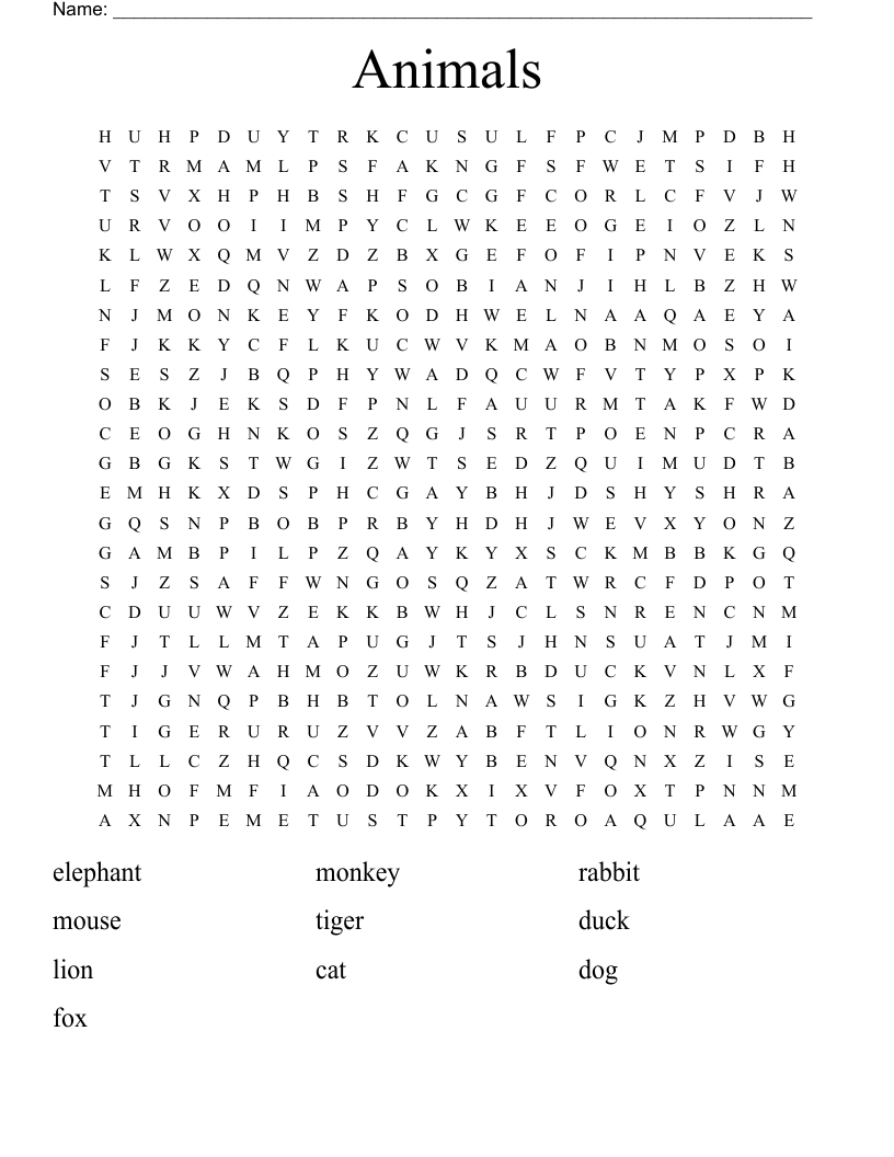 Animals Word Search