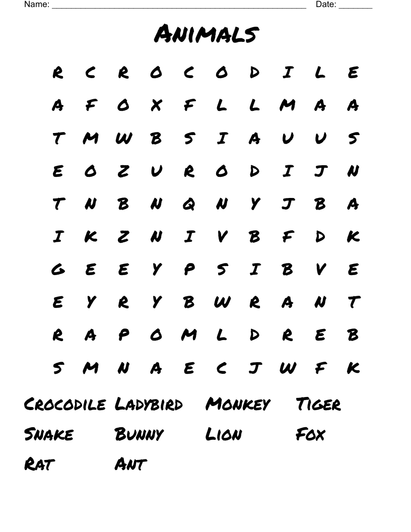 Animals Word Search