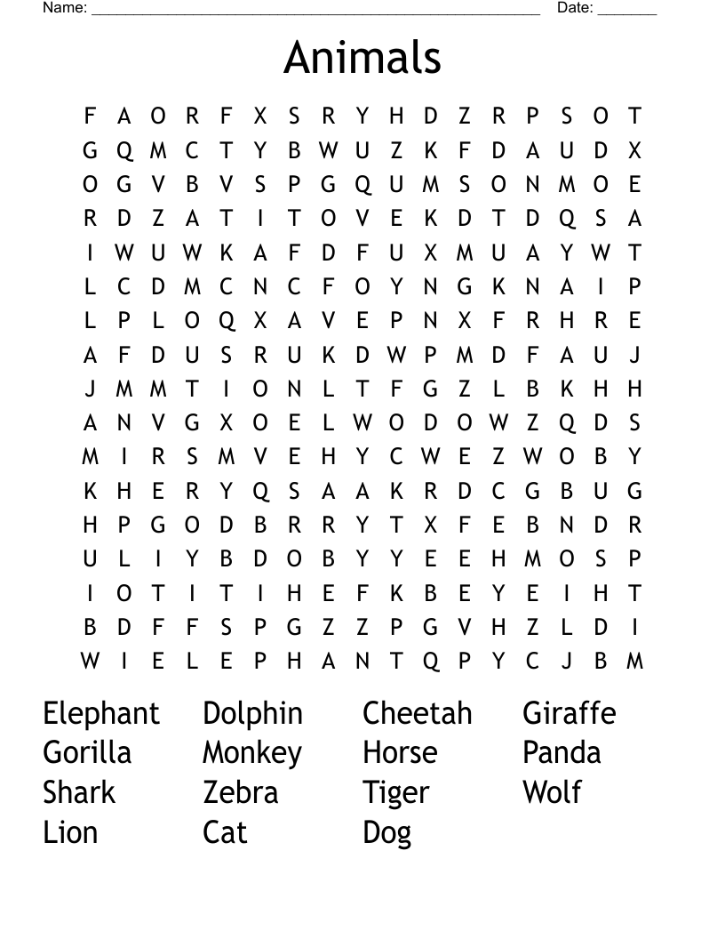 Animals Word Search