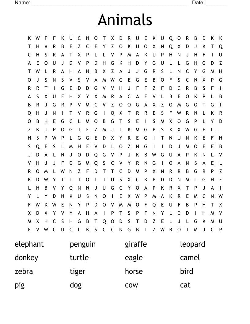 Animals Word Search