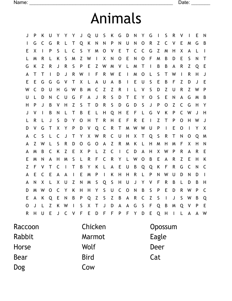 Animals Word Search
