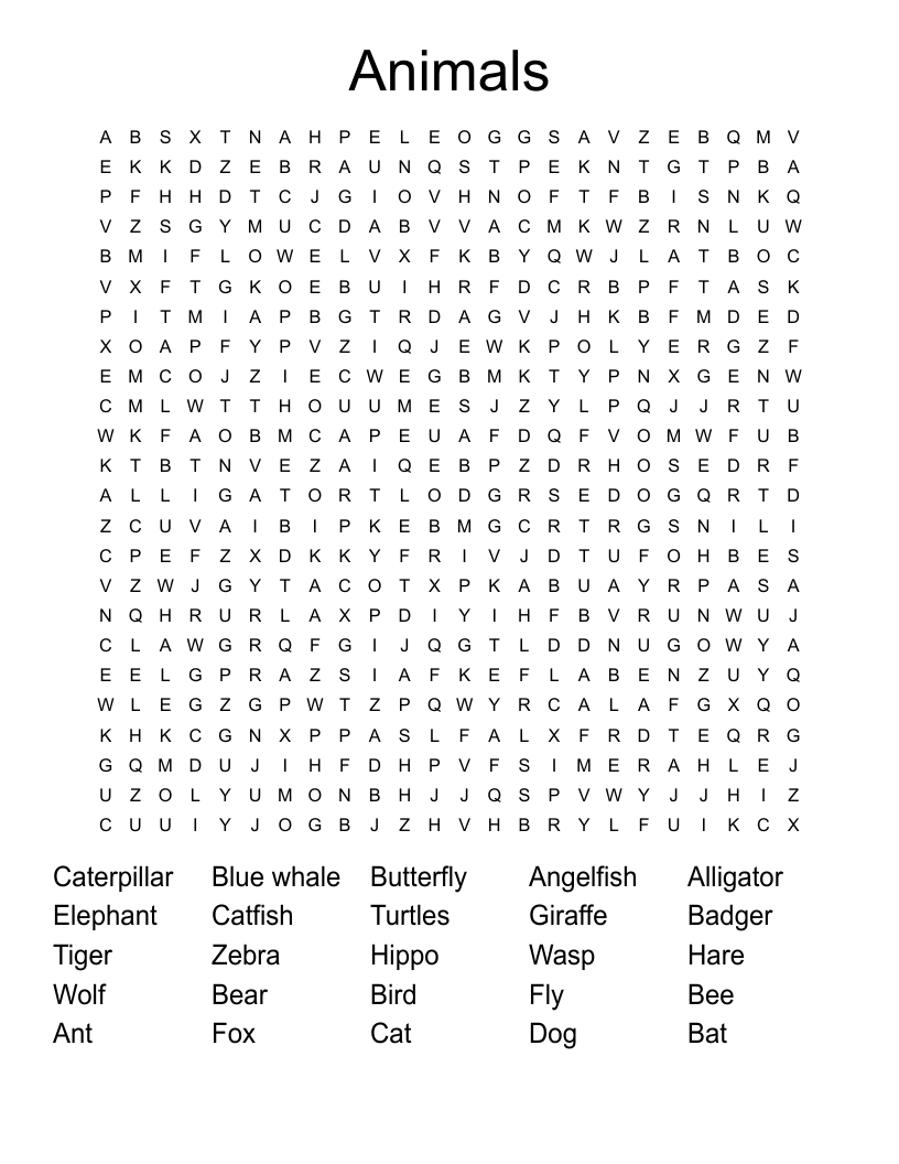 Animals Word Search