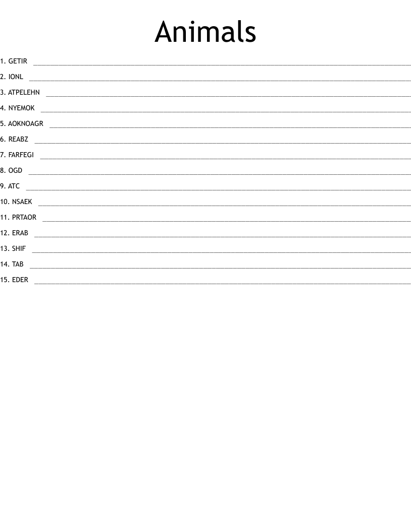 Animals Word Scramble