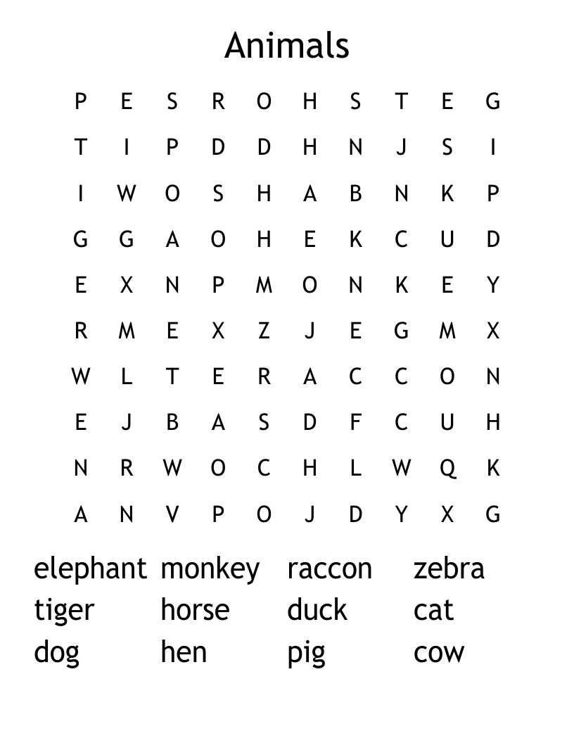 Animals Word Search