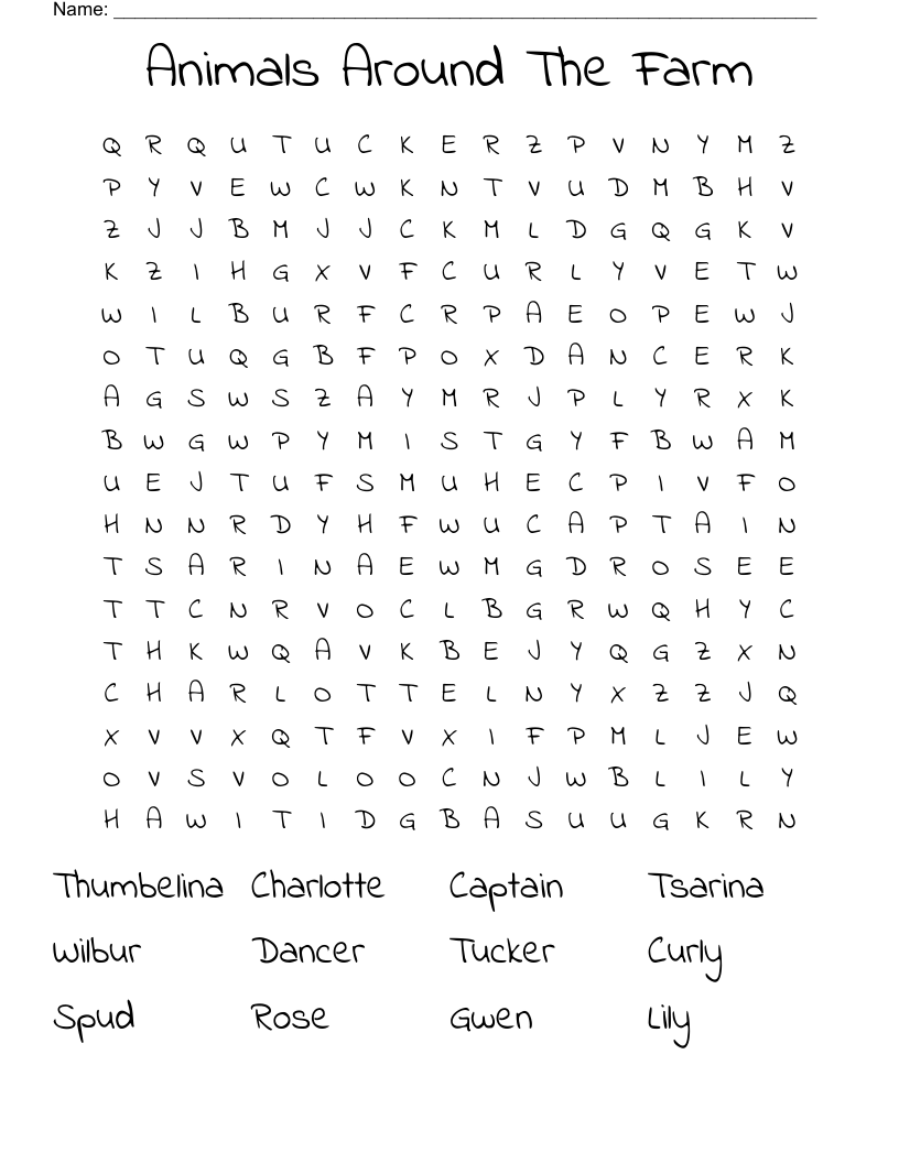 Animals Around The Farm Word Search - WordMint