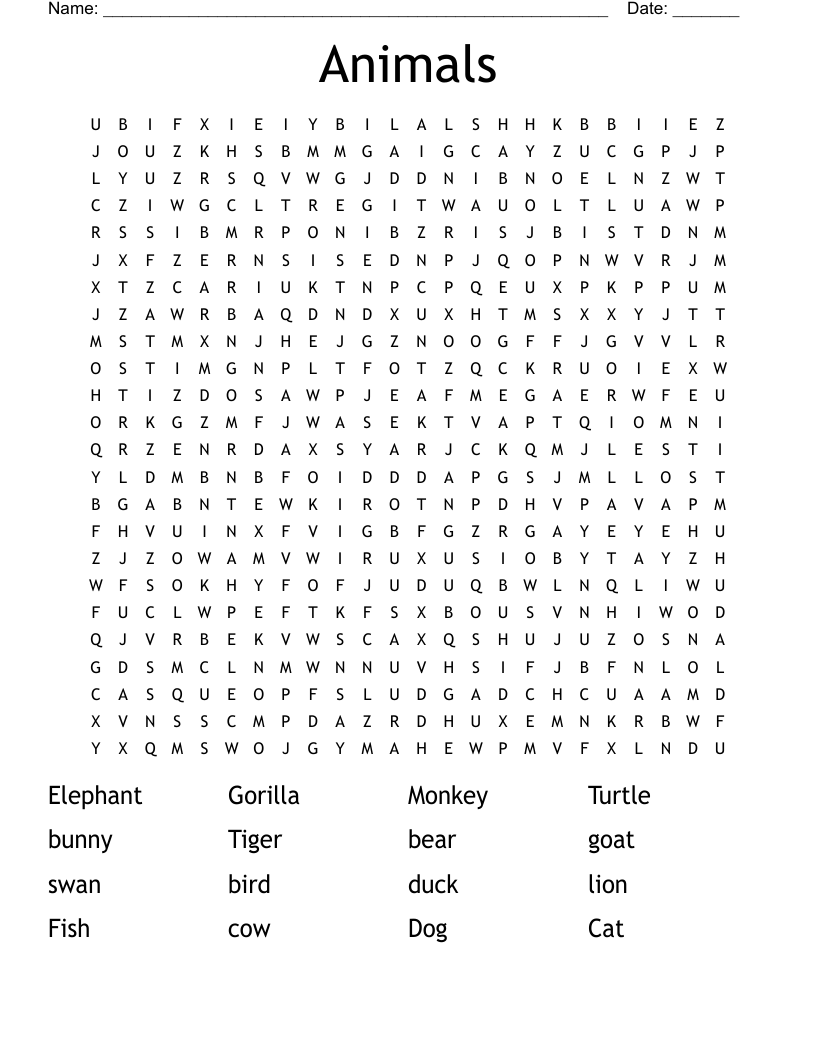 Animals  Word Search