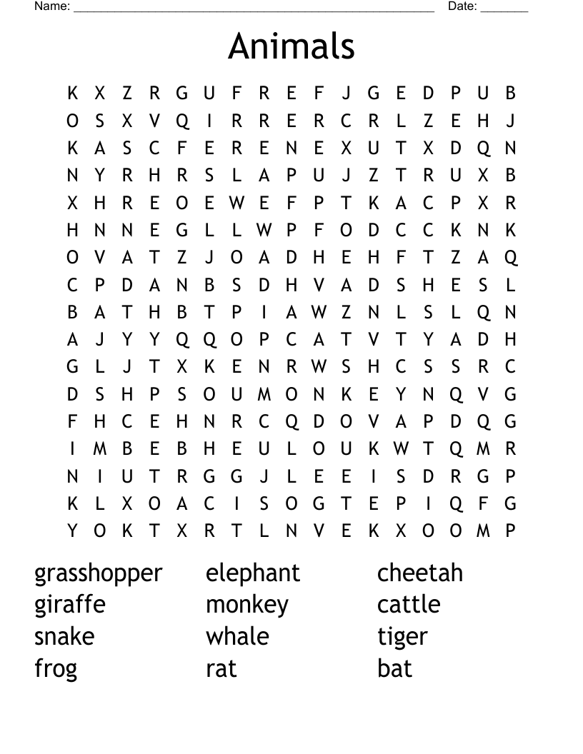 Animals  Word Search
