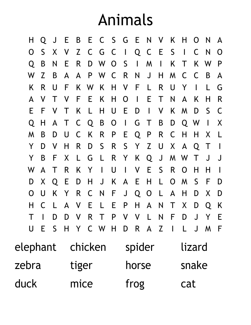 Animals  Word Search