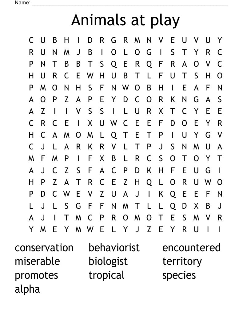 Animals at play Word Search
