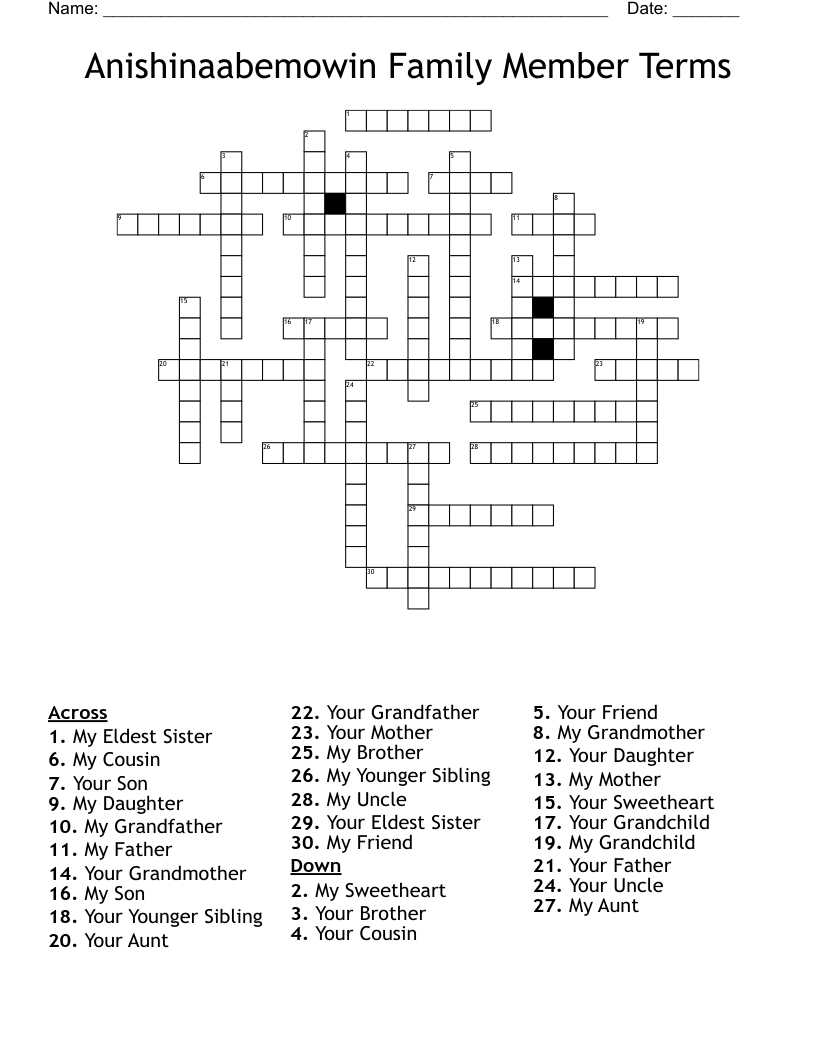 Anishinaabemowin Family Member Terms Crossword - WordMint