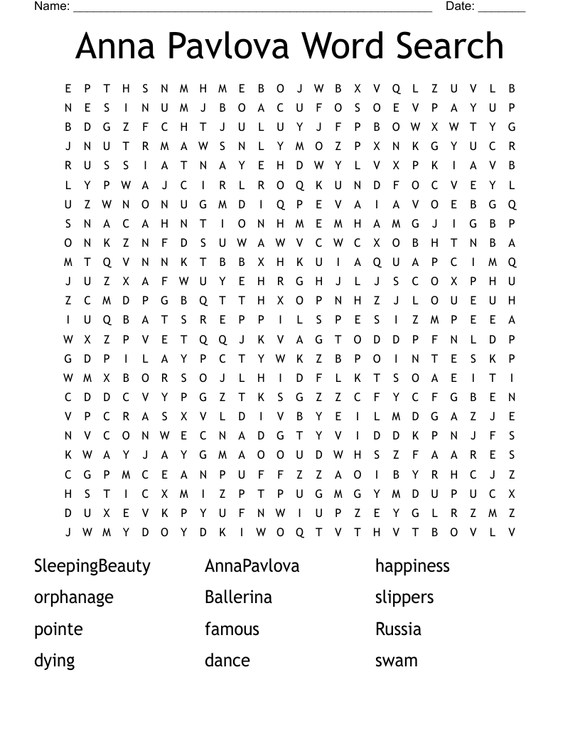 Anna Pavlova Word Search