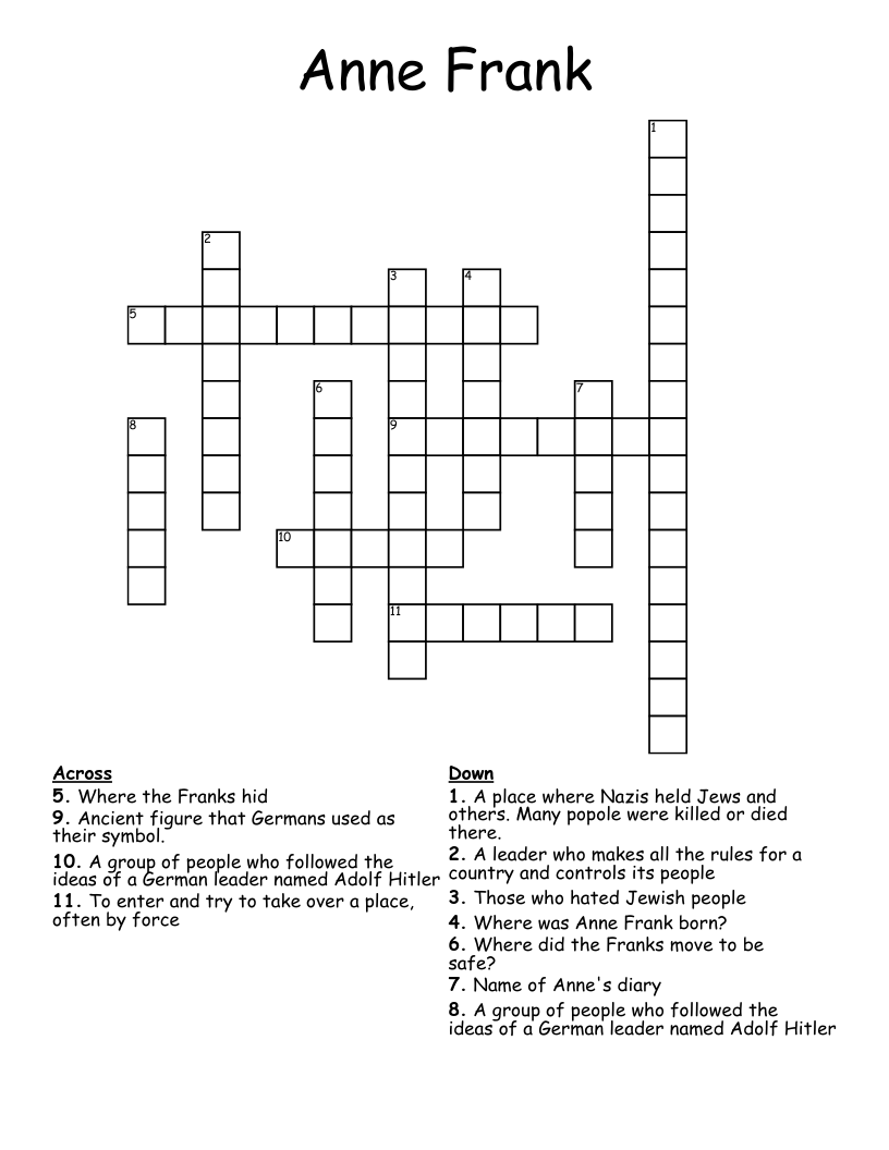 Anne Frank Crossword