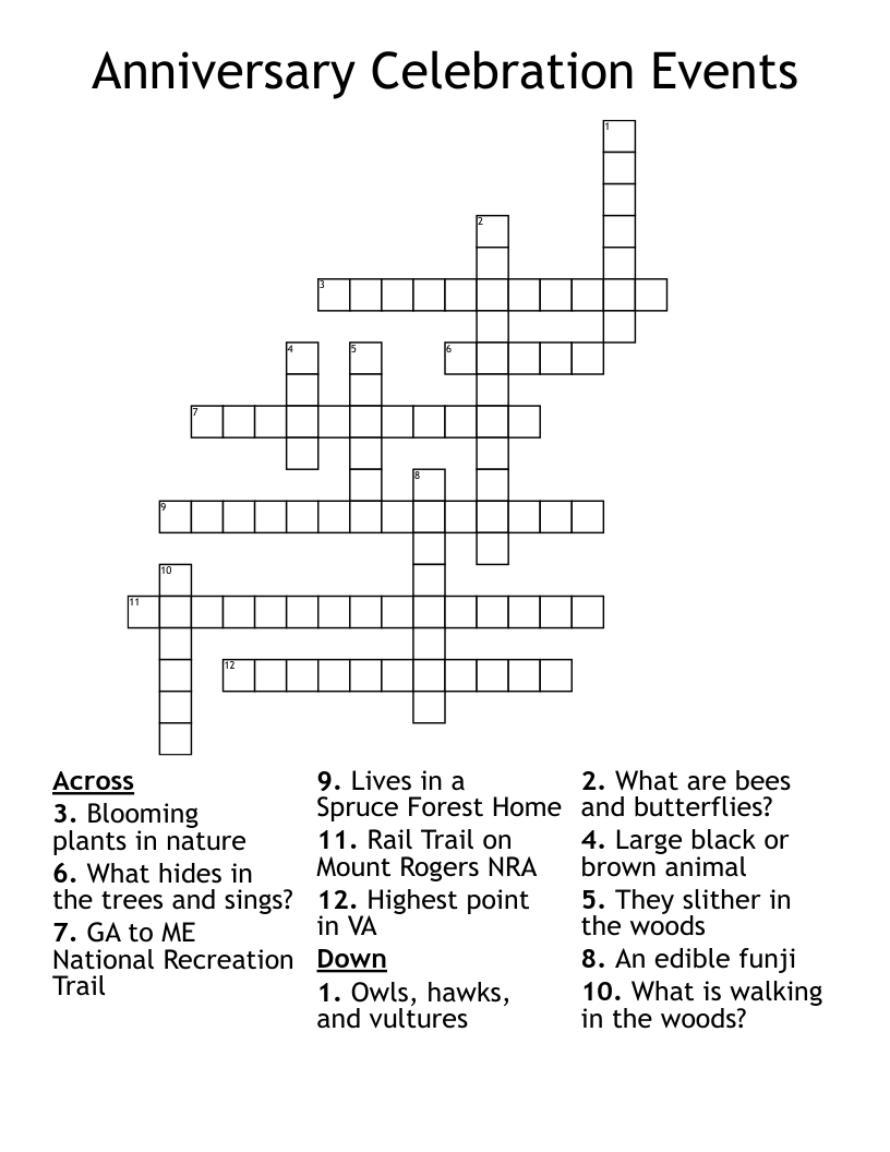 Anniversary Celebration Events Crossword WordMint