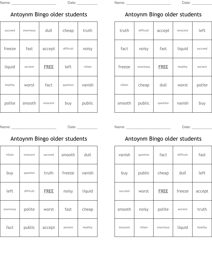 Antoynm Bingo older students