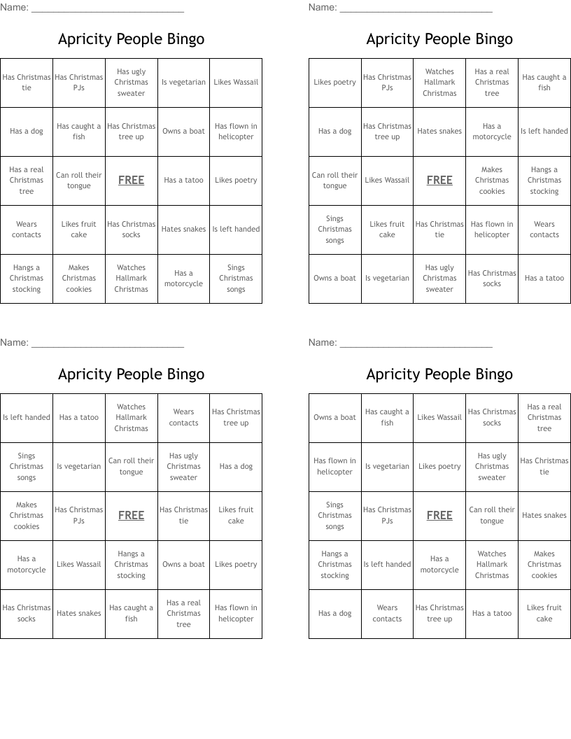 Apricity People Bingo