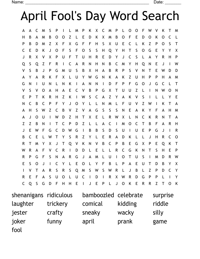 April Fool s Day Word Search WordMint