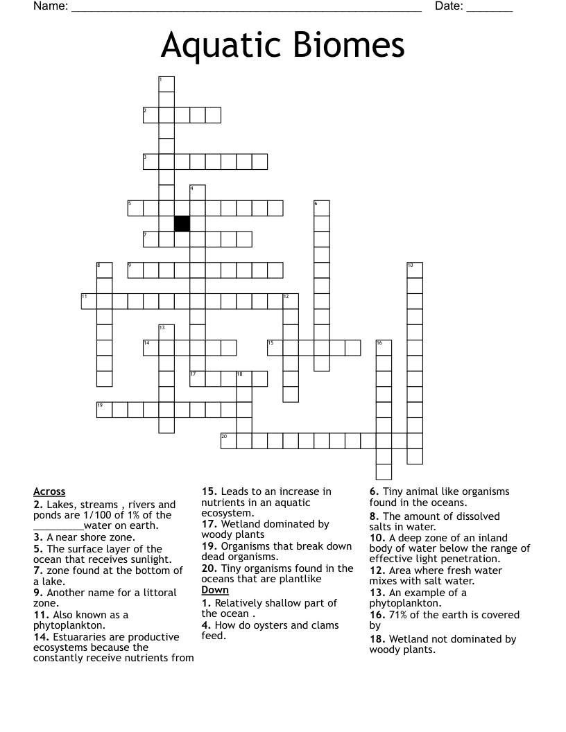 Aquatic Ecosytems Word Search WordMint
