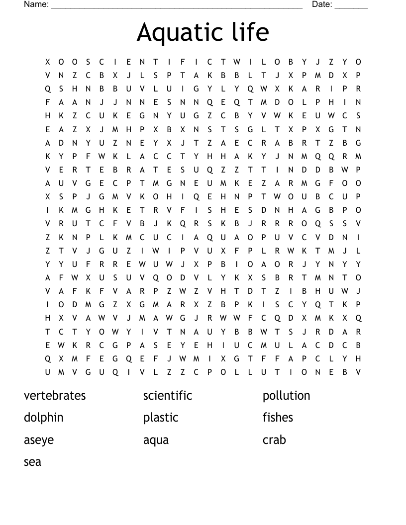 Aquatic life  Word Search