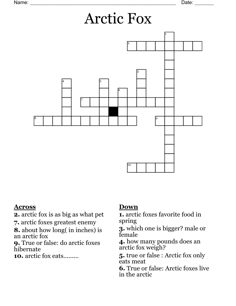 Arctic Fox Crossword WordMint