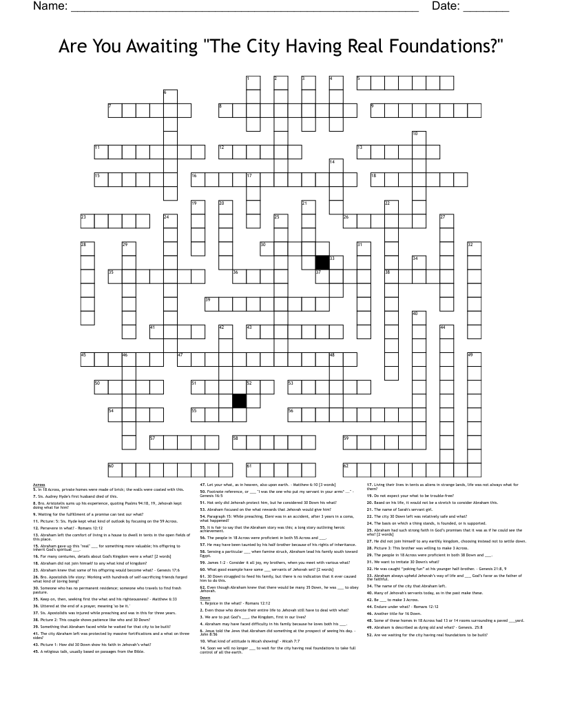 Are You Awaiting "The City Having Real Foundations?" Crossword WordMint