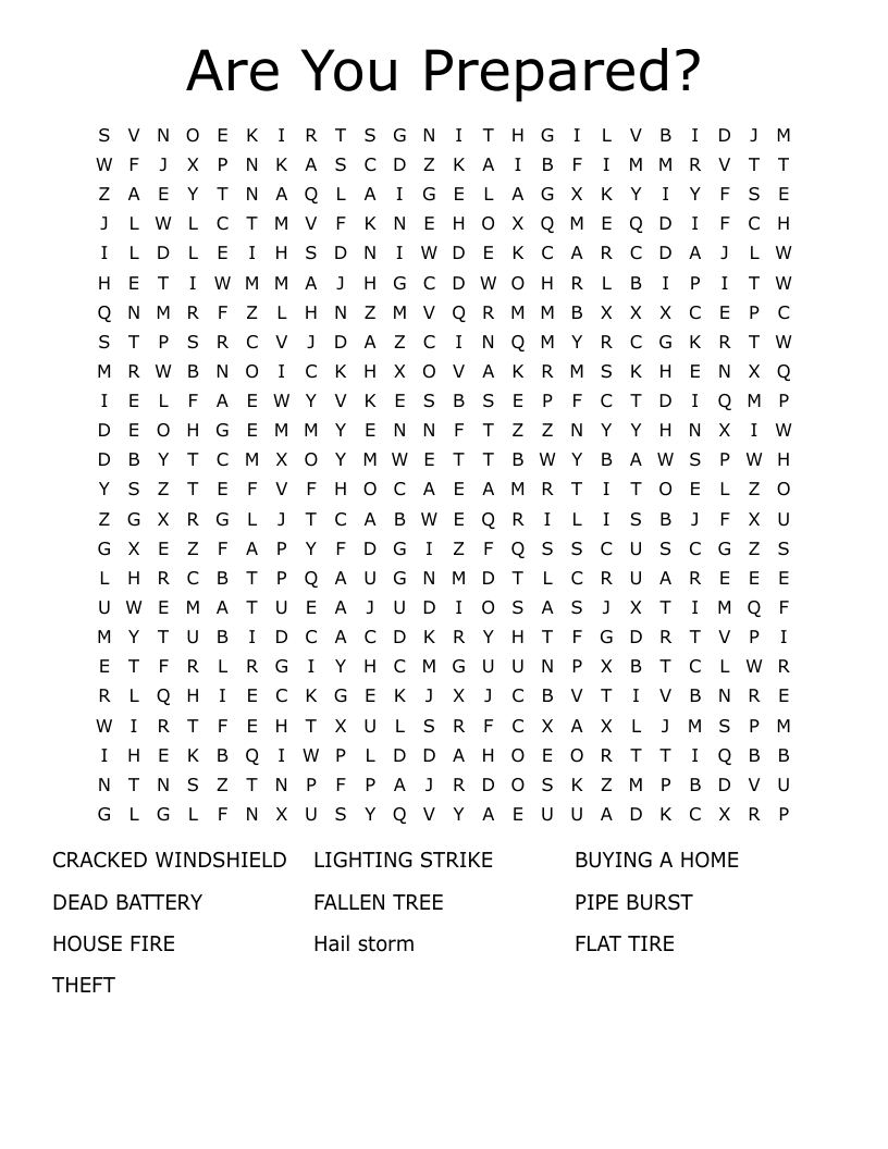 Are You Prepared? Word Search