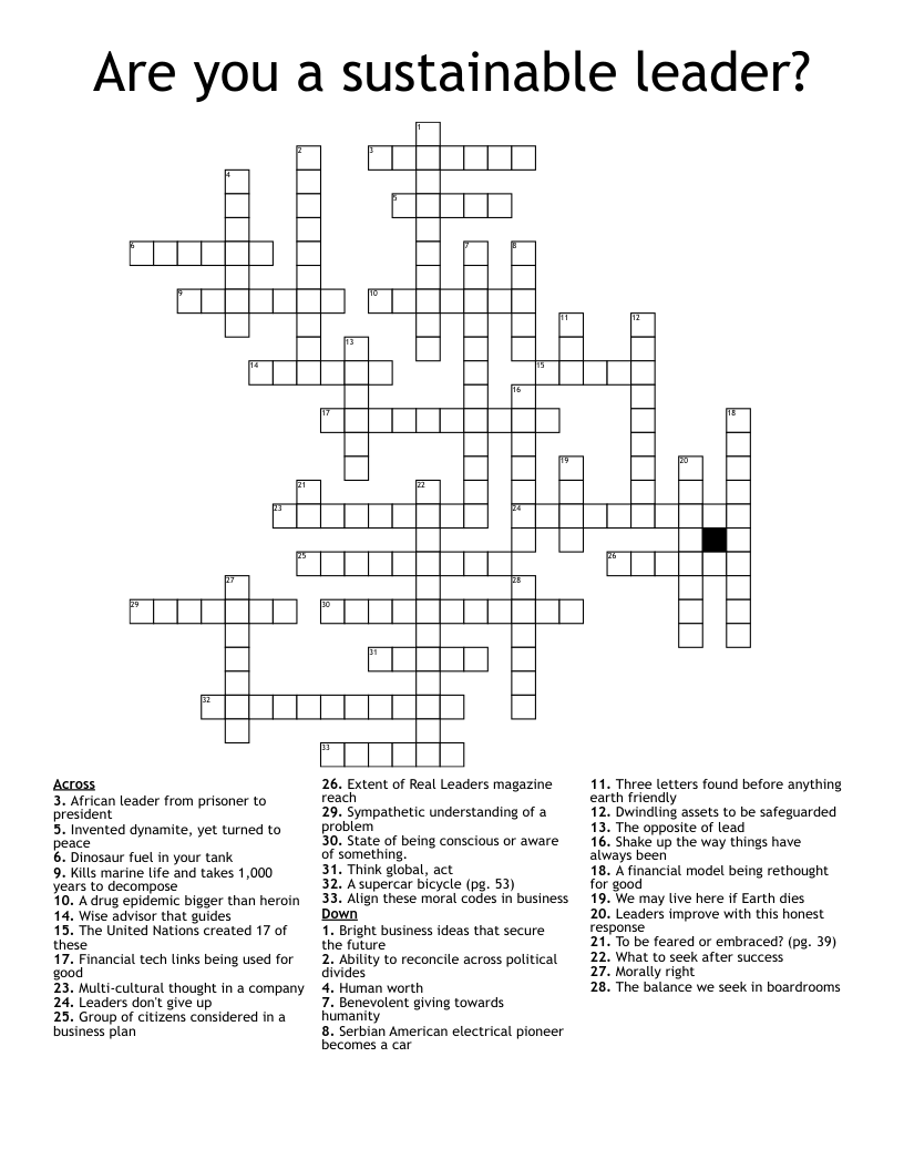 Are you a sustainable leader? Crossword