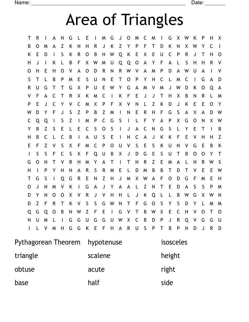 Area of Triangles Word Search