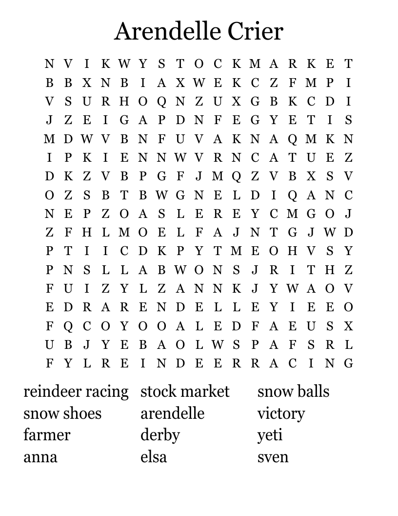 Arendelle Crier Word Search