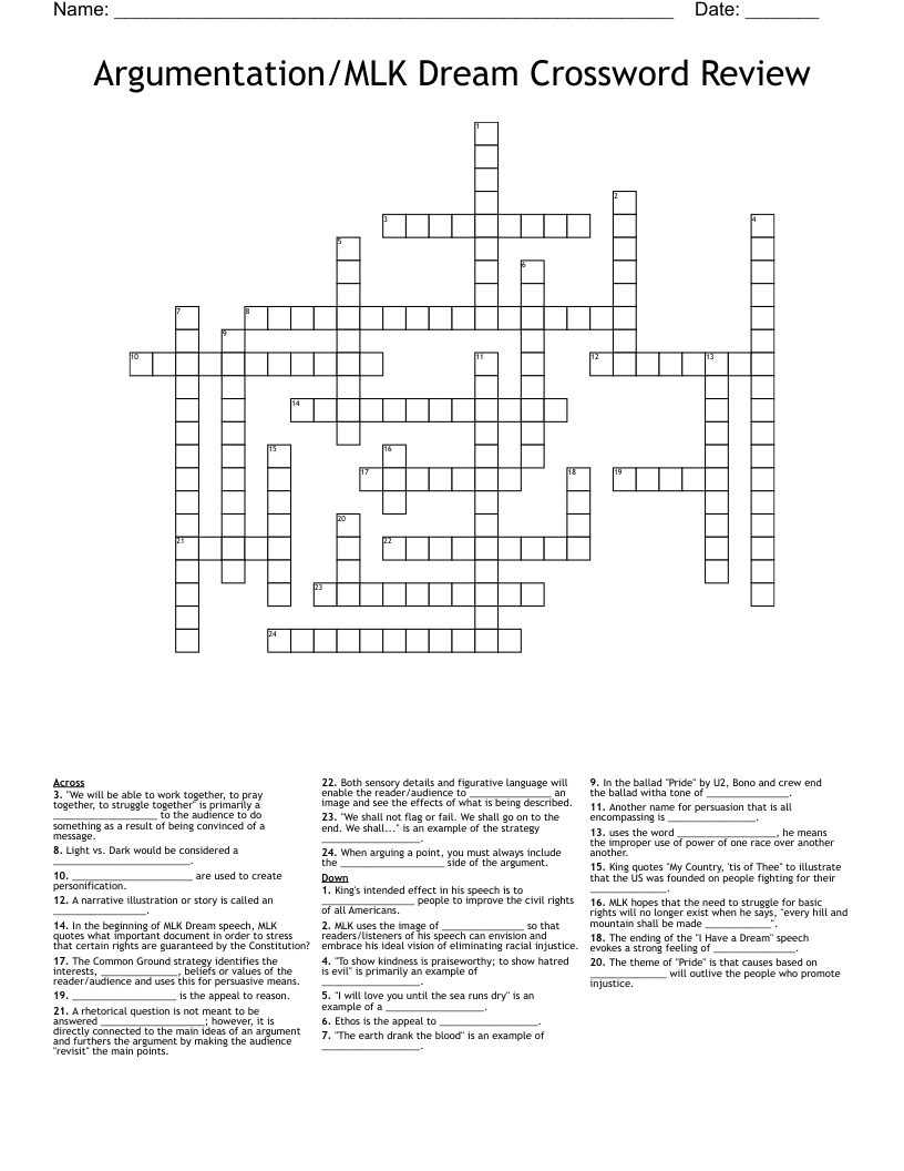 Argumentation/MLK Dream Crossword Review
