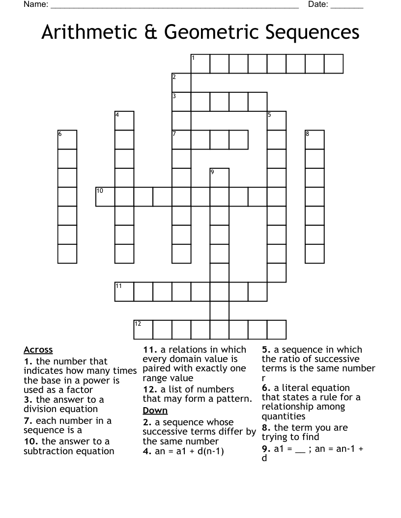 Arithmetic Geometric Sequences Crossword WordMint