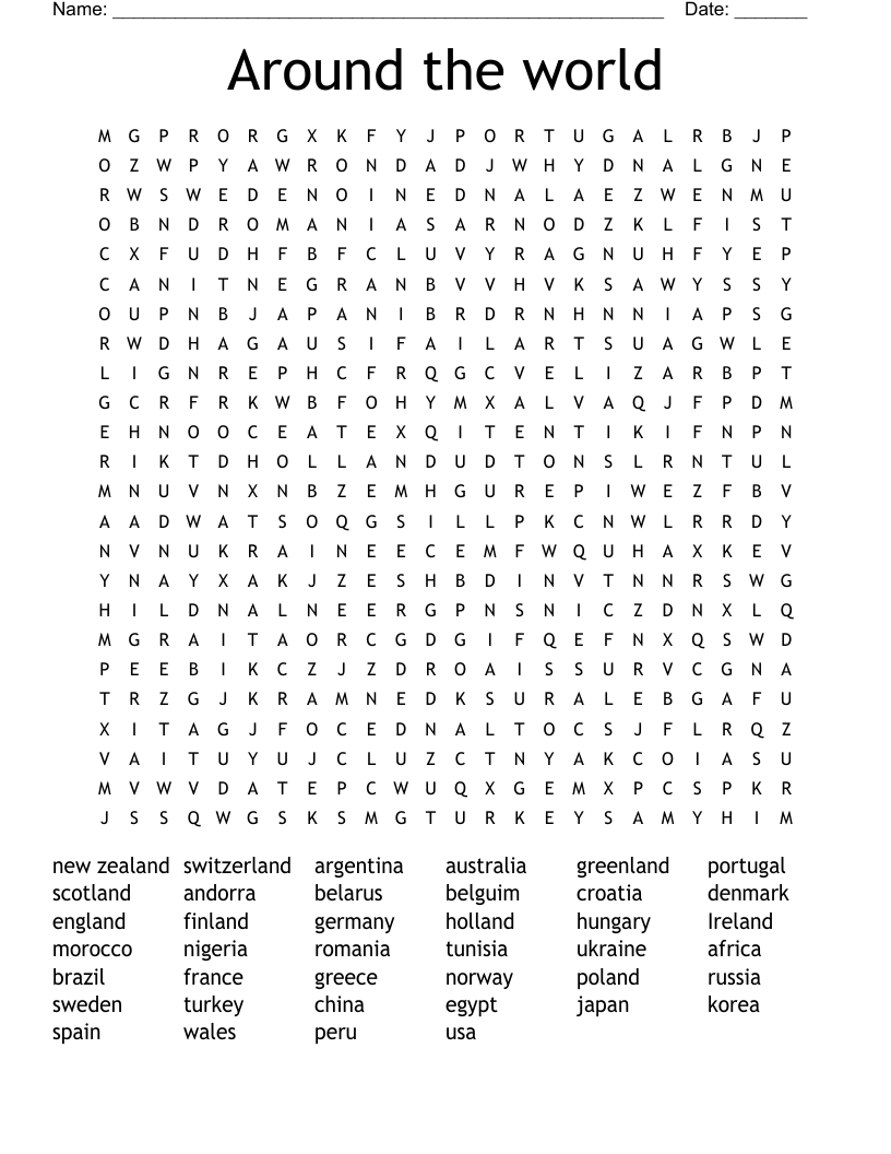 Countries Of The World Word Search WordMint