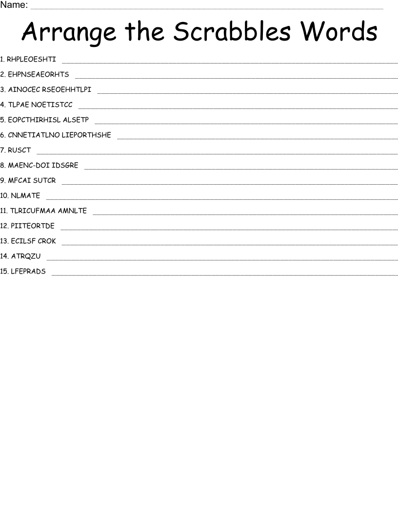 Arrange the Scrabbles Words Word Scramble