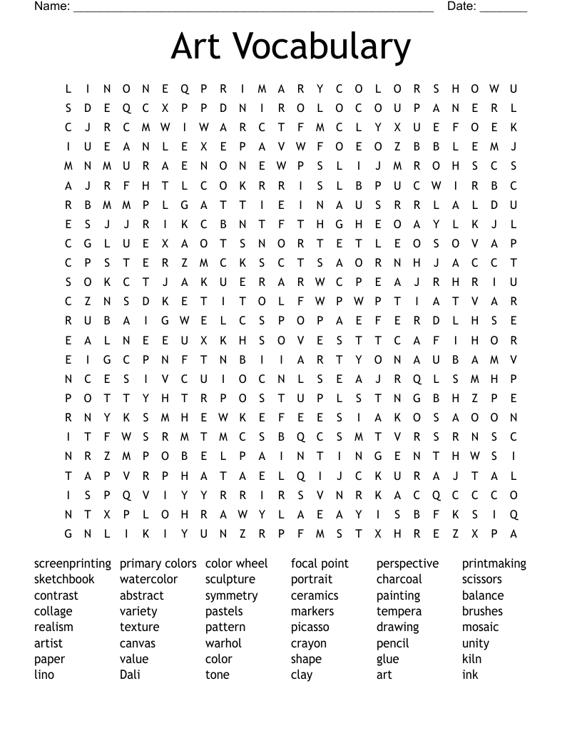 Art Terms Word Search WordMint