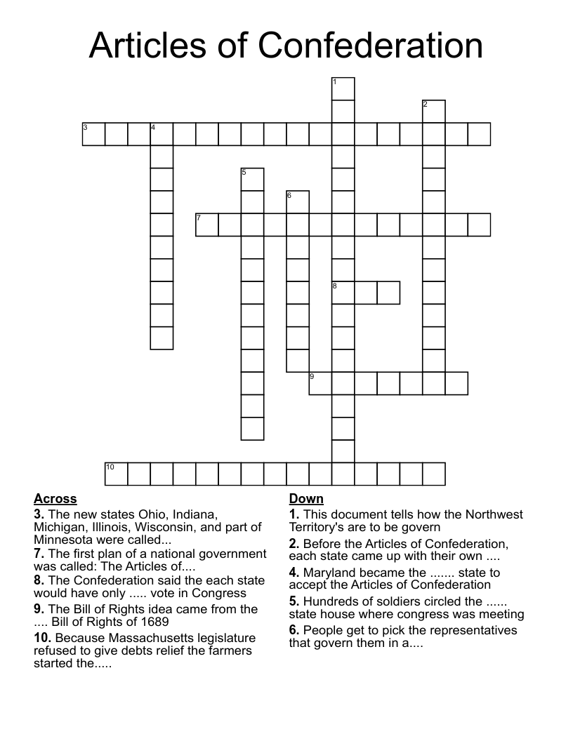 Articles Of Confederation Crossword Puzzle Answer Key
