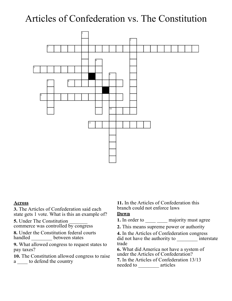Articles Of Confederation Vs The Constitution Crossword WordMint