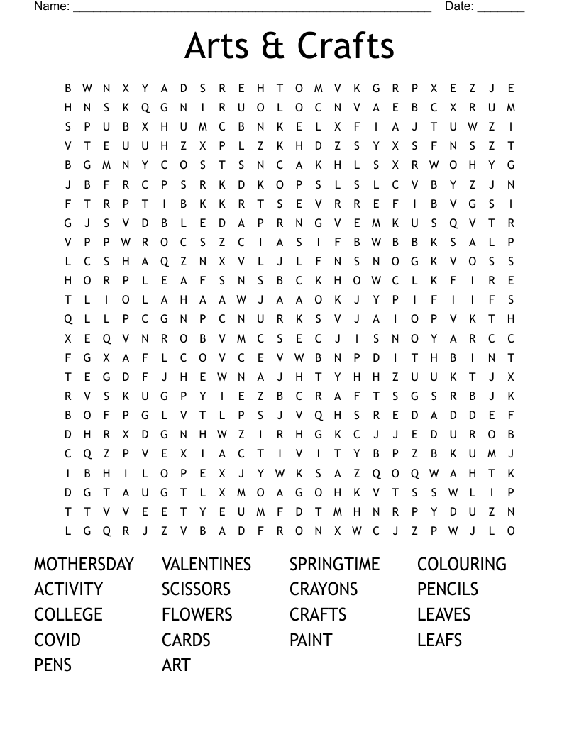 Arts & Crafts Word Search