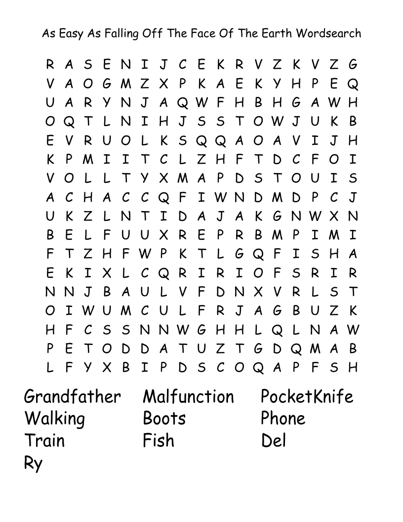 As Easy As Falling Off The Face Of The Earth Wordsearch