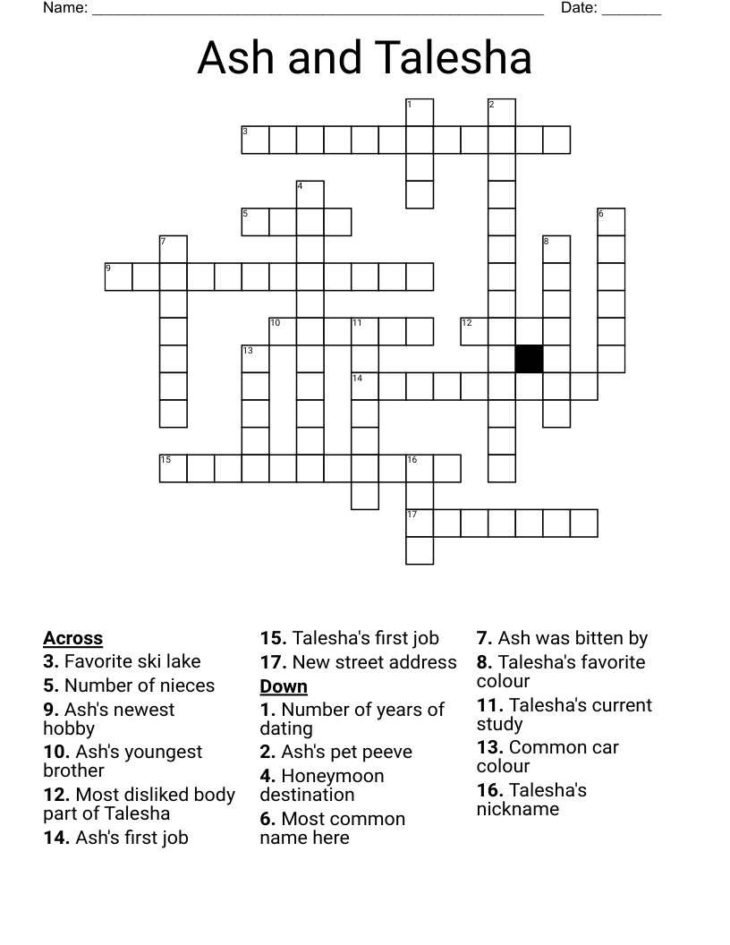 Ash and Talesha Crossword WordMint