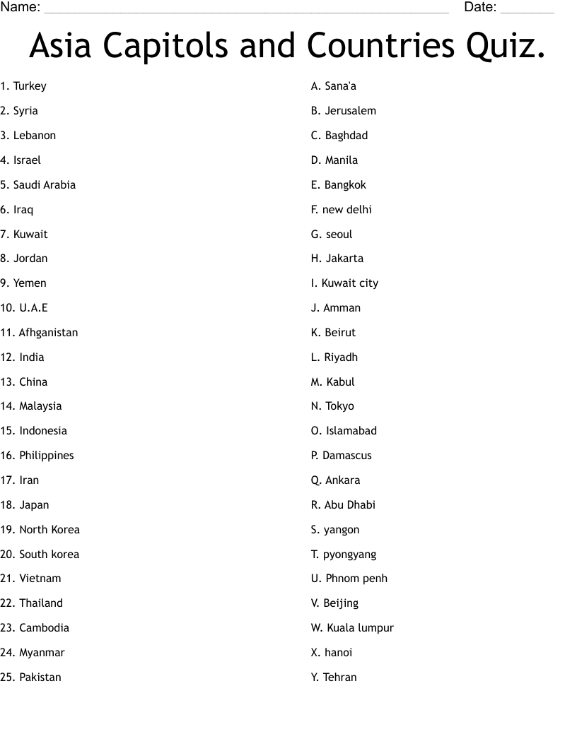 Similar To World Capitols Part 1 Crossword WordMint