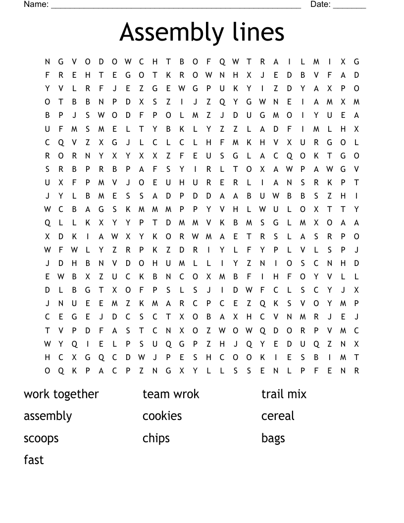Assembly lines Word Search WordMint