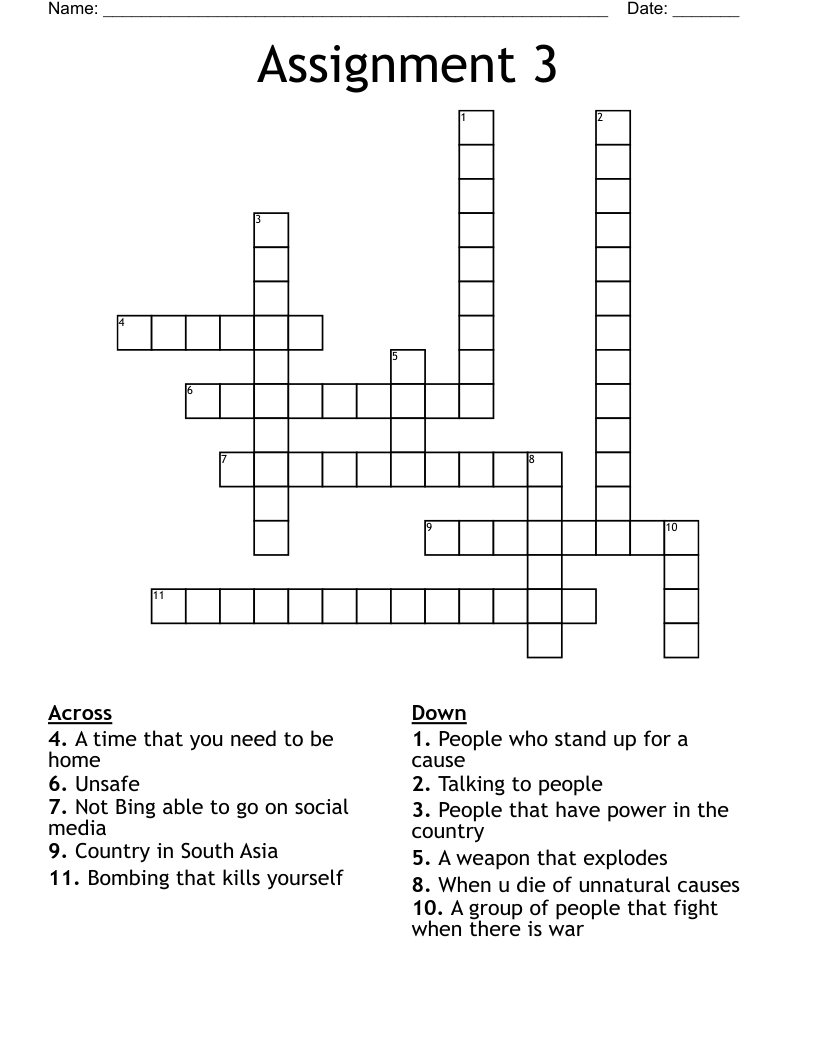 Assignment 3  Crossword