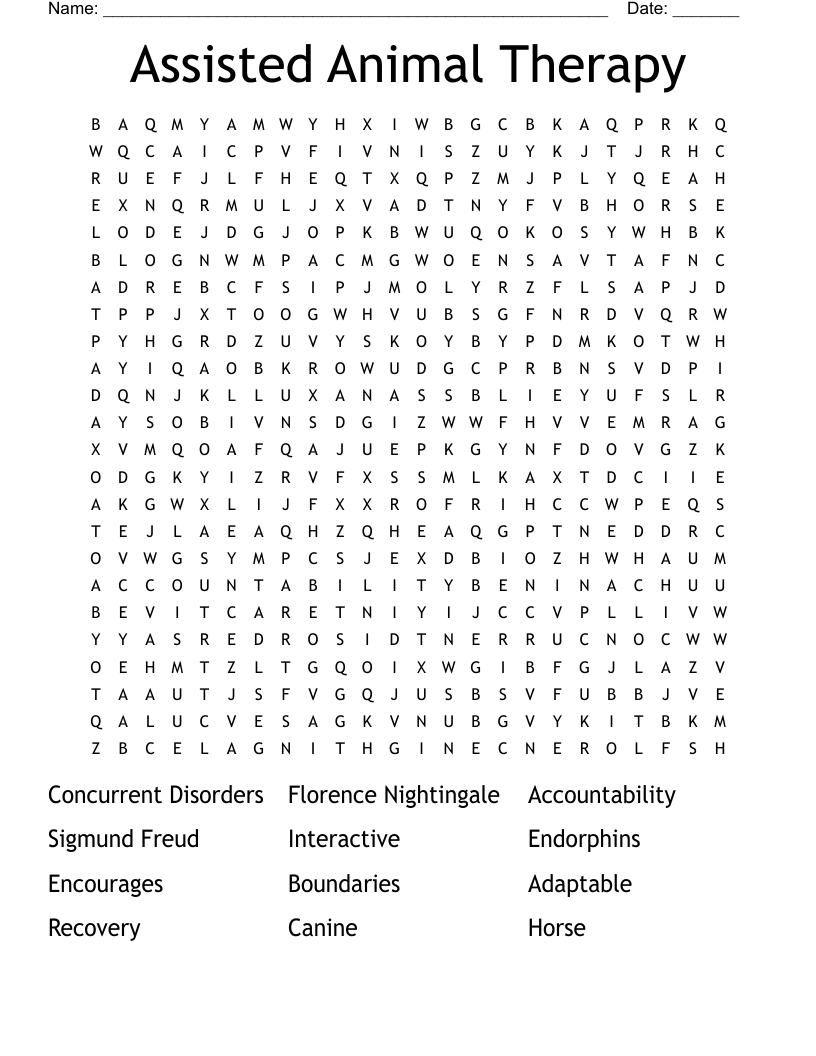 Assisted Animal Therapy  Word Search