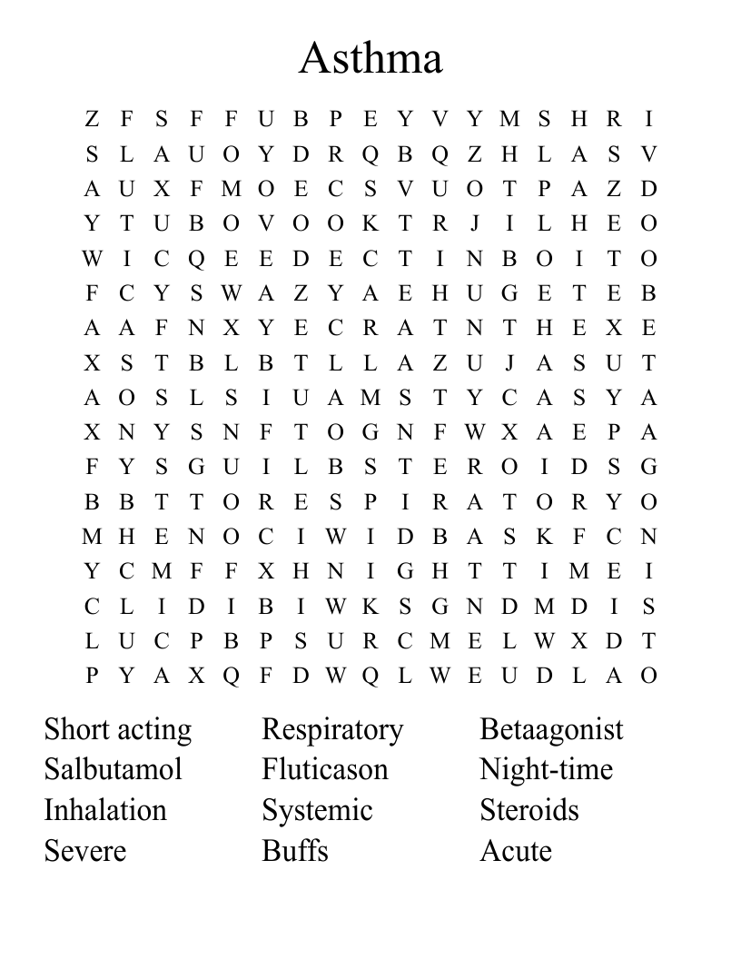 Asthma Word Search WordMint