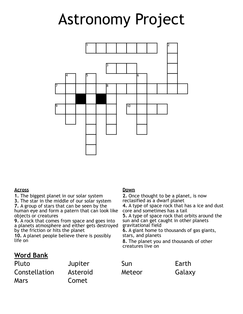 Astronomy Project Crossword