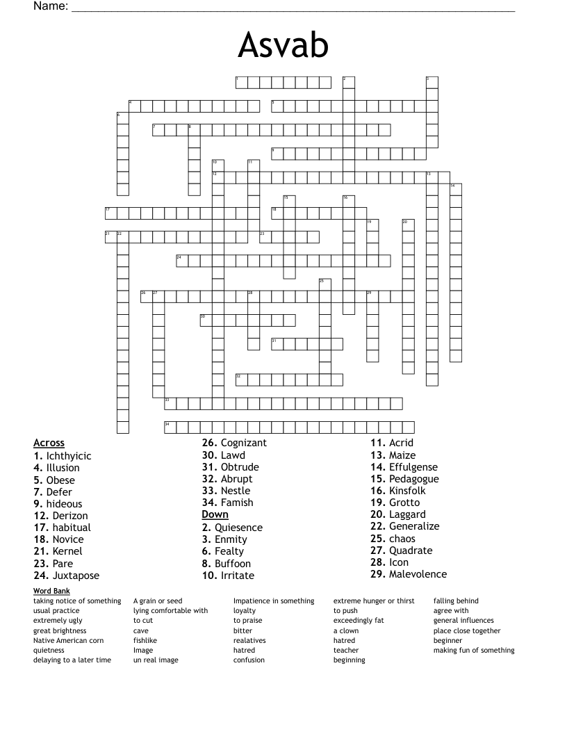 Asvab Crossword