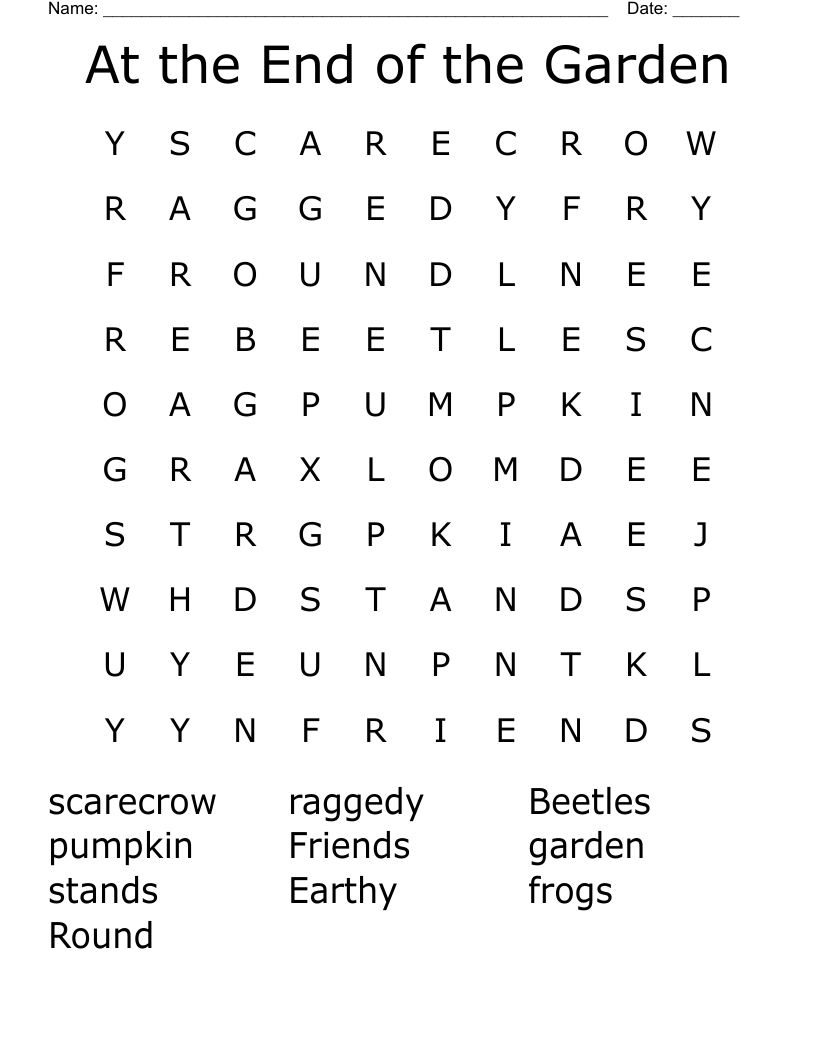 At the End of the Garden Word Search