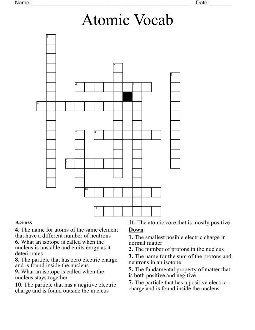 Atomic Vocab Crossword