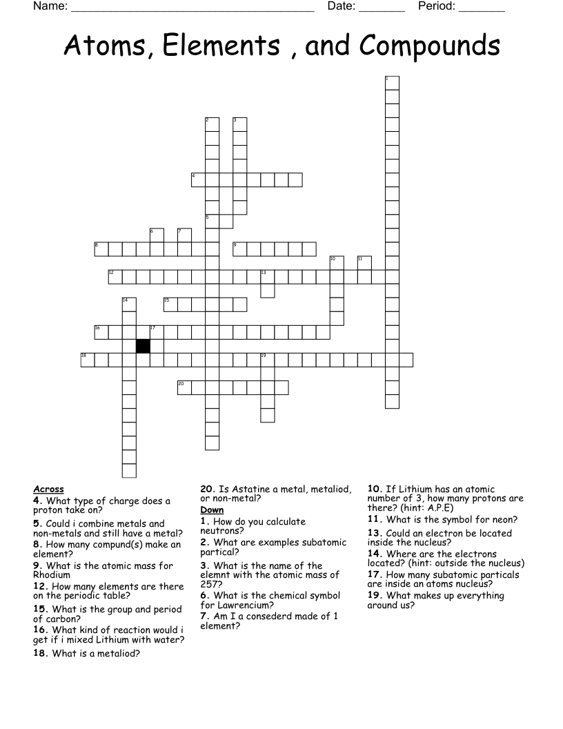 First 20 Elements On The Periodic Table Crossword WordMint