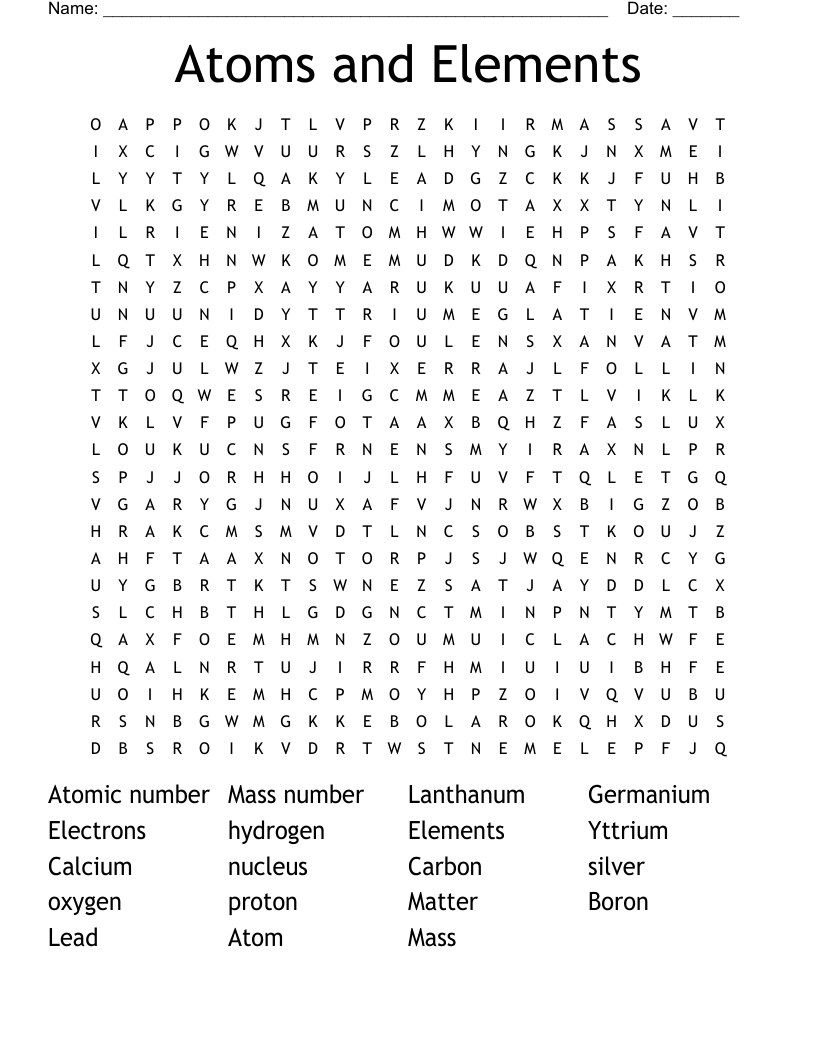 Atoms and Elements Word Search