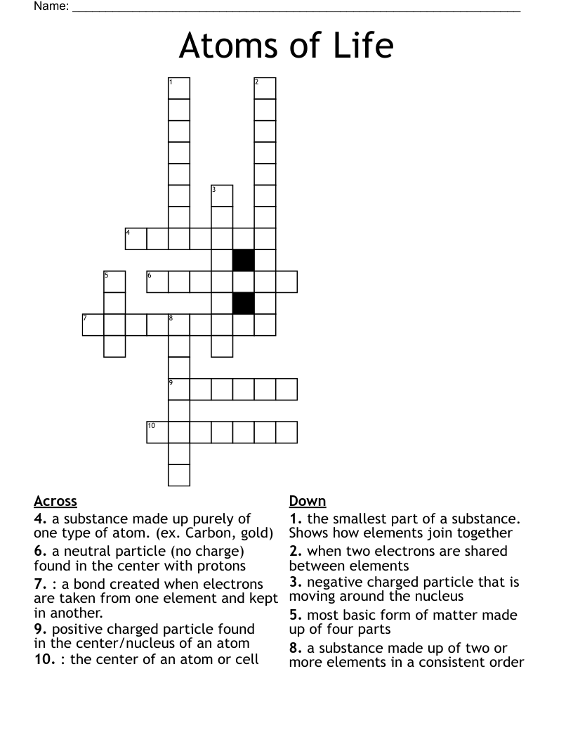 Atoms of Life Crossword